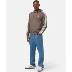 Discount adidas Originals Mens 3 Stripe Hoodie Brown
