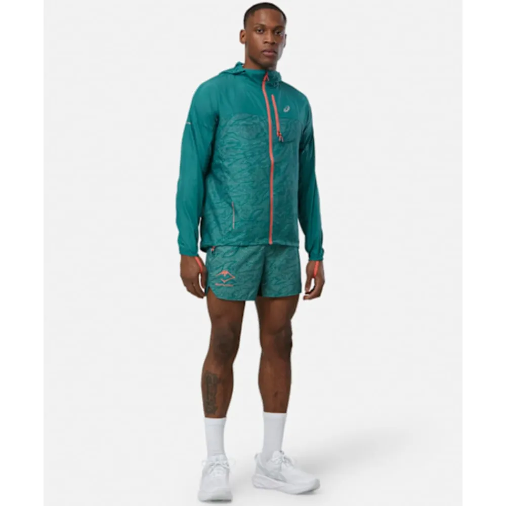 New Asics Mens FujiTrail 5Inch Print Short Green