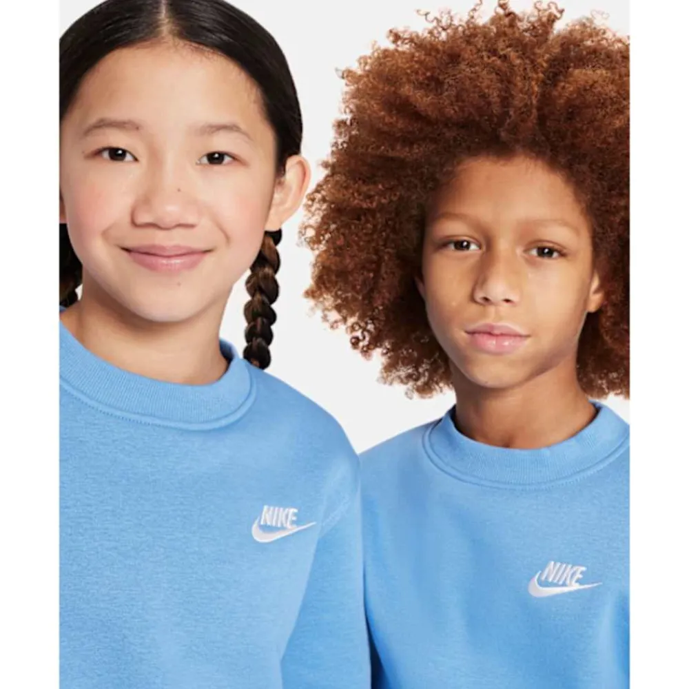 Outlet Nike Older Kids Club Fleece Crew Neck Sweatshirt Blue