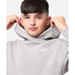 Fashion Nike Older Kids Club Fleece Hoodie Grey