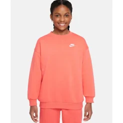 Discount Nike Older Kids Club Fleece Oversized Crew Neck Sweatshirt Orange