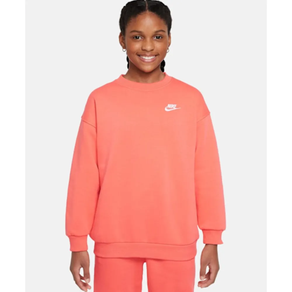 Discount Nike Older Kids Club Fleece Oversized Crew Neck Sweatshirt Orange