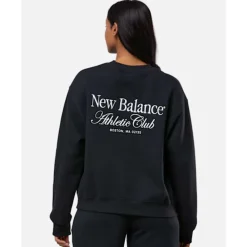 Discount New Balance Womens Linear Heritage Crew Neck Sweatshirt Black
