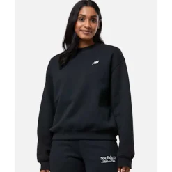 Discount New Balance Womens Linear Heritage Crew Neck Sweatshirt Black