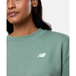 Clearance New Balance Womens Linear Heritage Crew Neck Sweatshirt Green