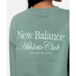 Clearance New Balance Womens Linear Heritage Crew Neck Sweatshirt Green