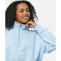 Clearance Nike Womens Phoenix Fleece Cropped Half Zip Top Blue
