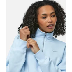 Clearance Nike Womens Phoenix Fleece Cropped Half Zip Top Blue