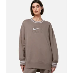 New Nike Womens Phoenix Fleece Oversized Crew Neck Sweatshirt Brown