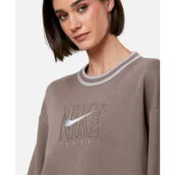 New Nike Womens Phoenix Fleece Oversized Crew Neck Sweatshirt Brown