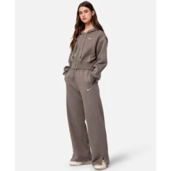 New Nike Womens Phoenix Fleece Wide Leg Pants Brown