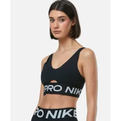 New Nike Womens Pro Indy Plunge Medium Support Sports Bra Black