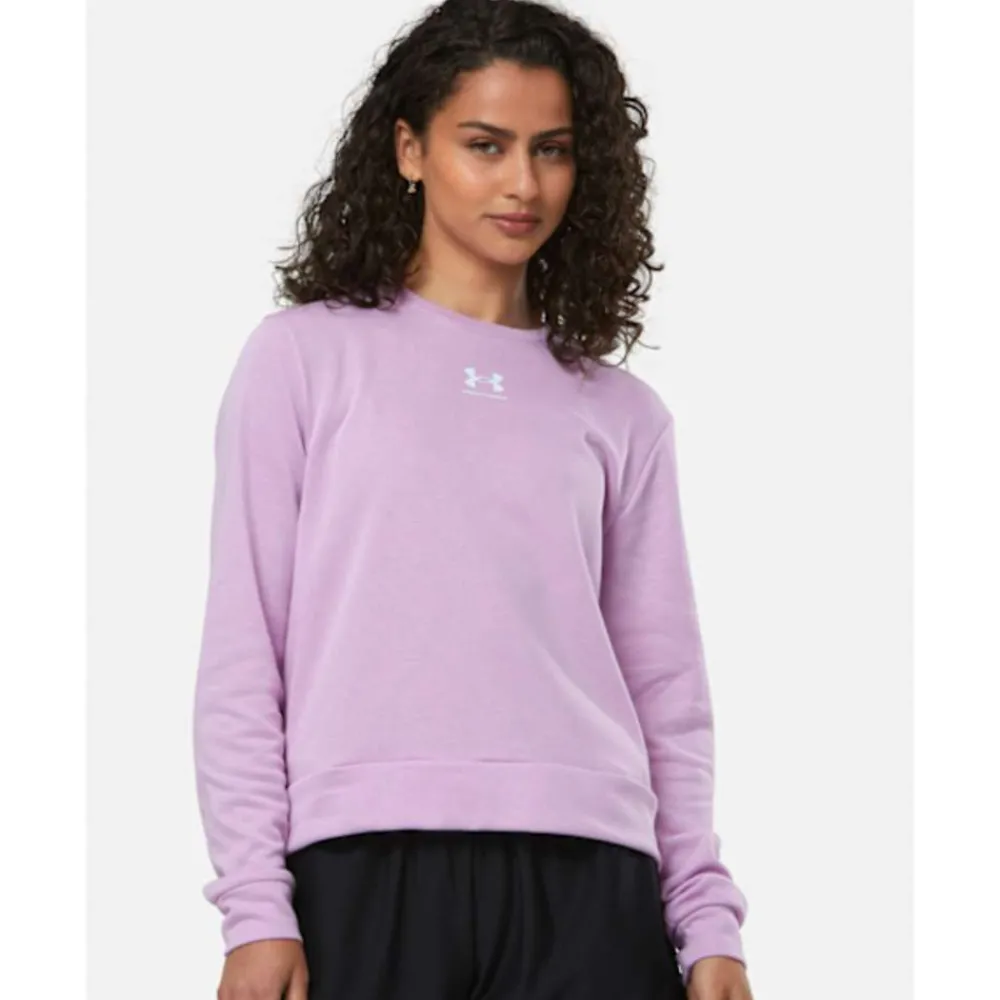 Sale Under Armour Womens Rival Fleece Crew Neck Sweatshirt Pink