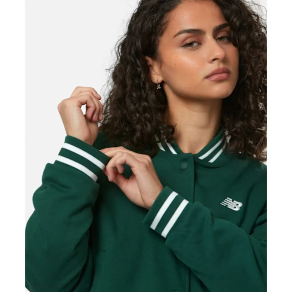 Sale New Balance Womens Sportswear Greatest Hits Varsity Jacket Green
